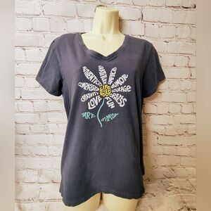 Life is Good Art of Optimism Crusher V Neck Blue T Shirt Large Lounge Floral